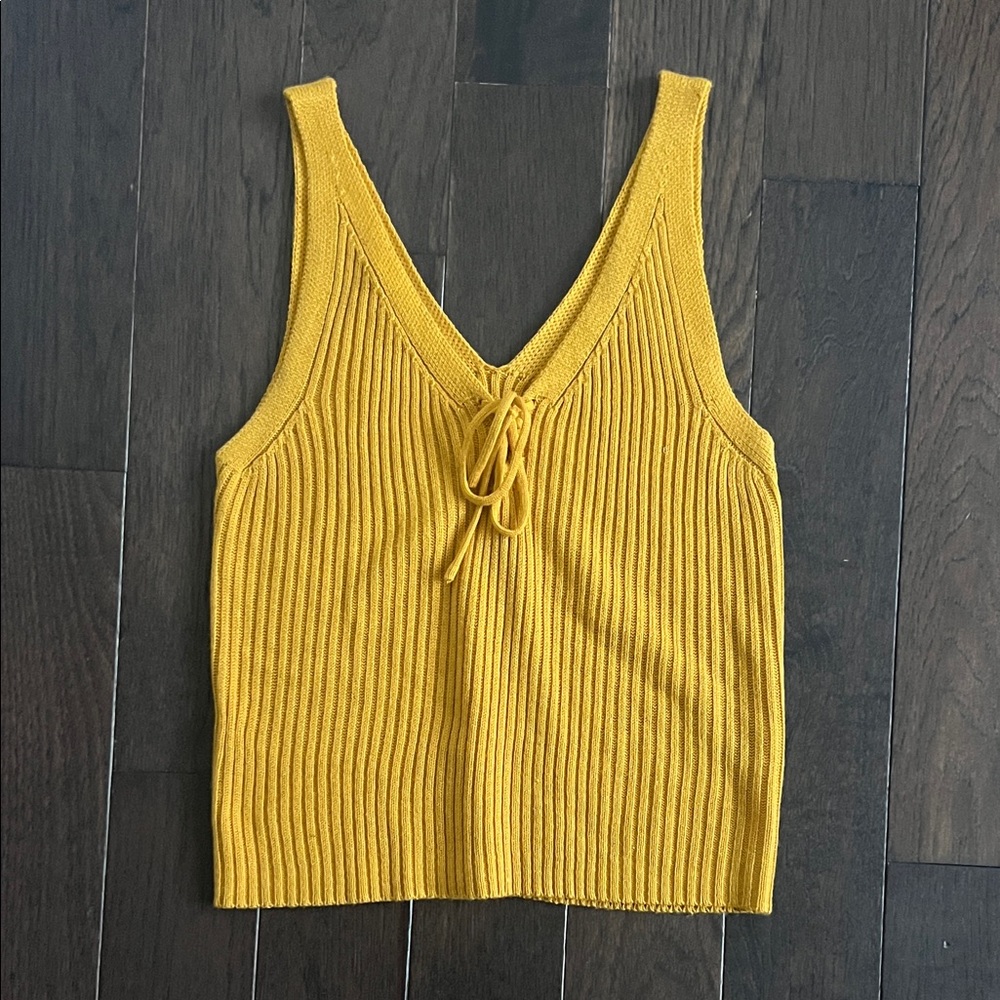 V-Neck Ribbed Tank with Front Tie in Mustard